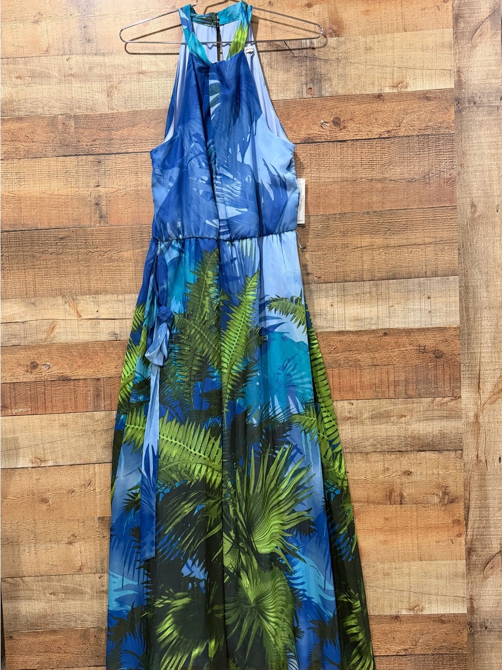 New With Tags julia jordan Blue & Green Tropical Halter Dress Size 14